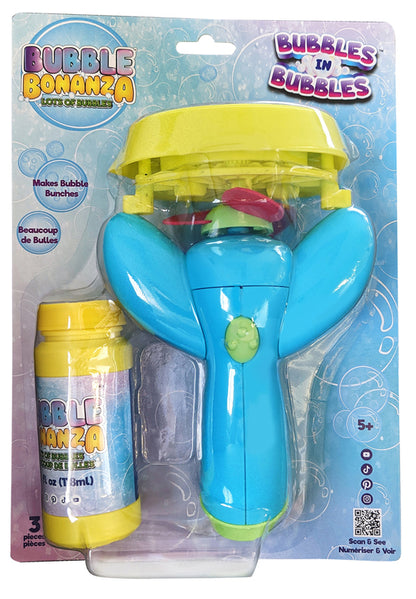 Electronic Bubble Machine for Kids | Bubble-in-Bubble, 4 oz Solution Included
