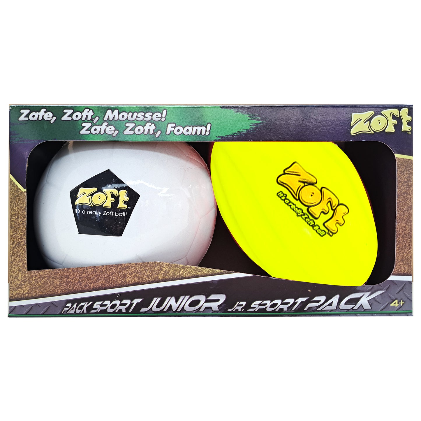 Zoft 2 Jr. Ball Sport Pack | Soft Foam Soccer Ball & Spiral Football Set
