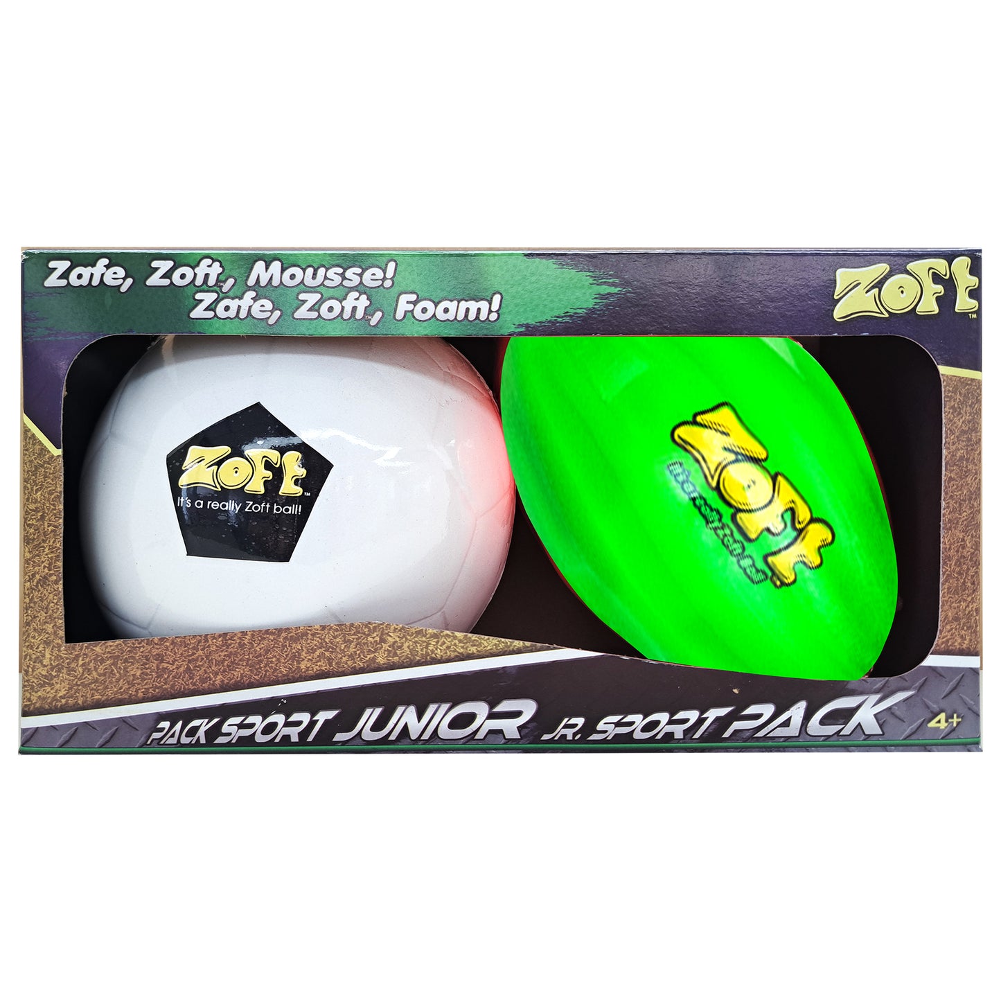 Zoft 2 Jr. Ball Sport Pack | Soft Foam Soccer Ball & Spiral Football Set