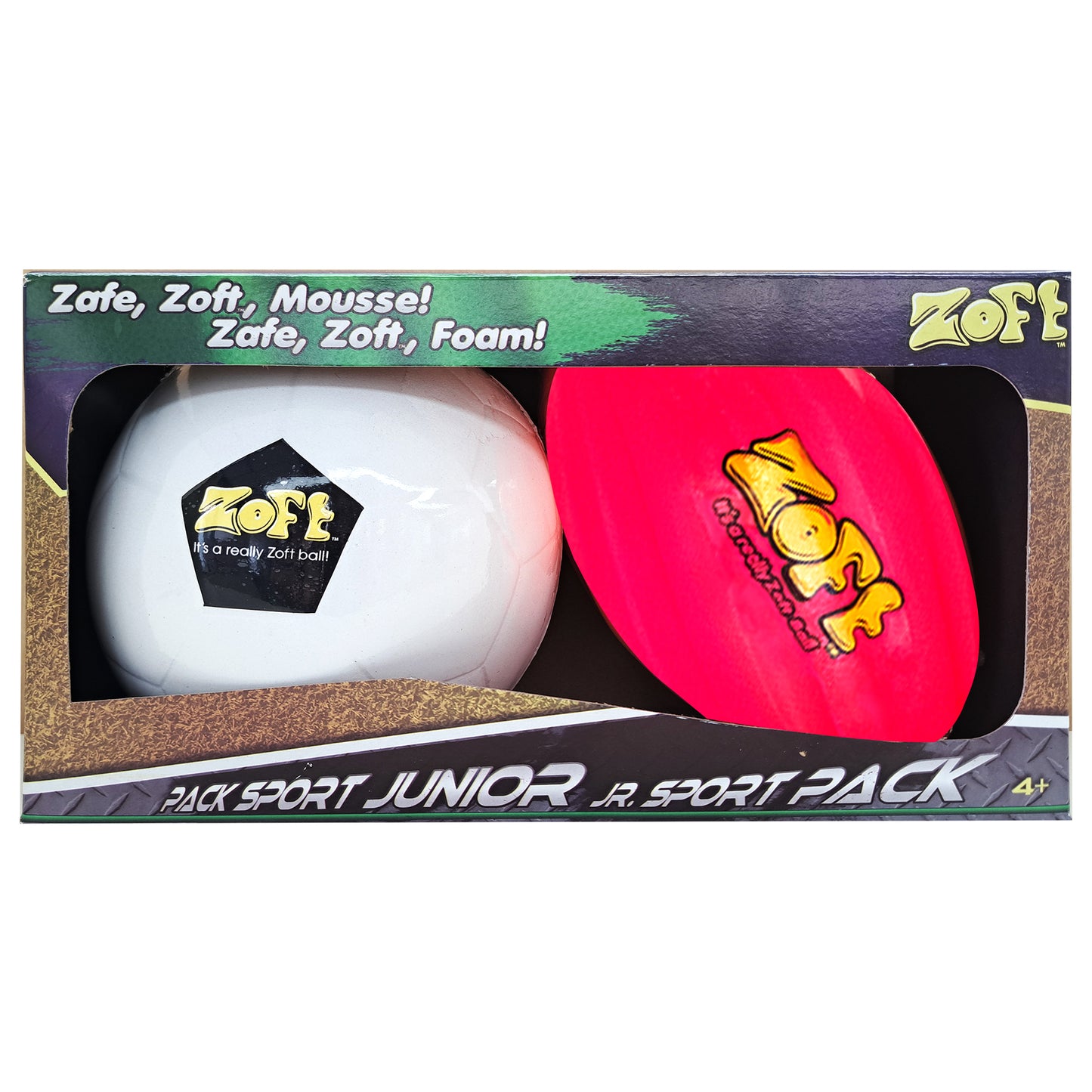 Zoft 2 Jr. Ball Sport Pack | Soft Foam Soccer Ball & Spiral Football Set