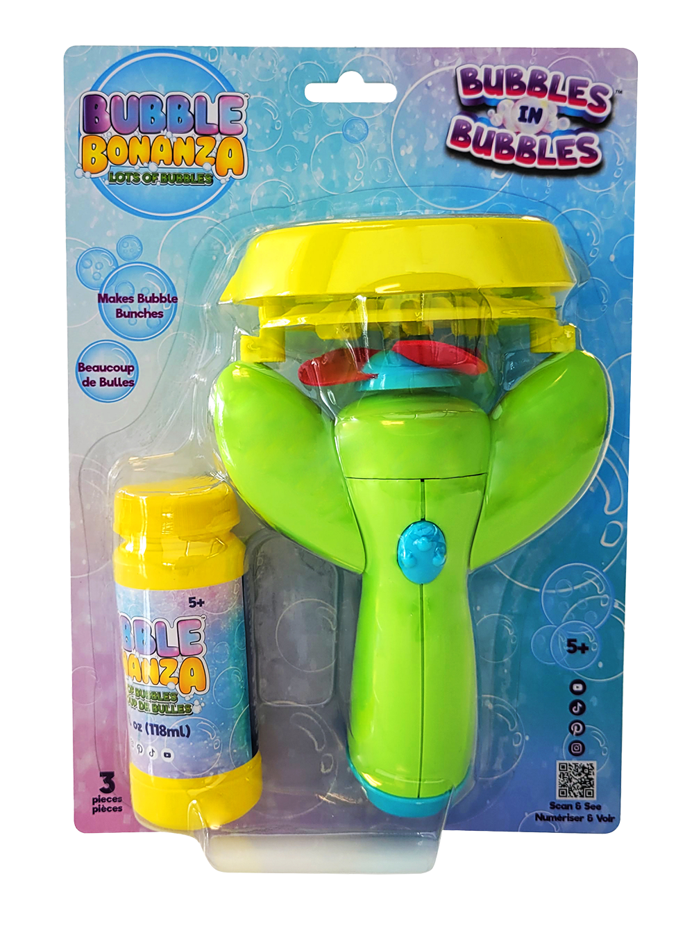 Electronic Bubble Machine for Kids | Bubble-in-Bubble, 4 oz Solution Included