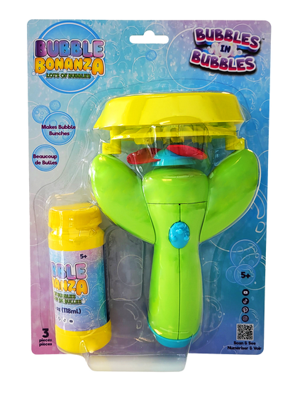 Electronic Bubble Machine for Kids | Bubble-in-Bubble, 4 oz Solution Included