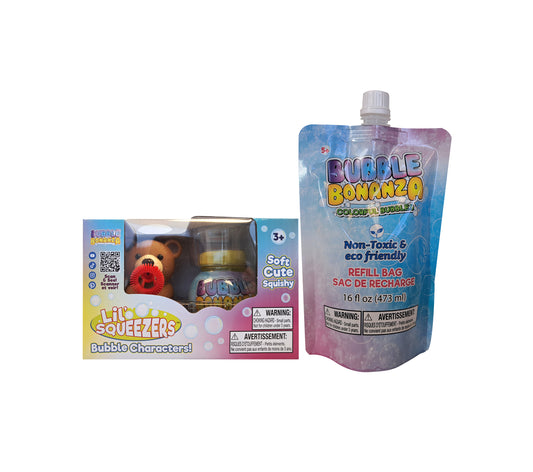 Lil' Squeezers Bubble Blower Brown Bear with Bubble Bonanza Refill Bag 16oz