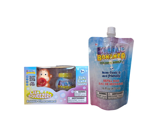 Lil' Squeezers Bubble Blower Monkey with Bubble Bonanza Refill Bag 16oz